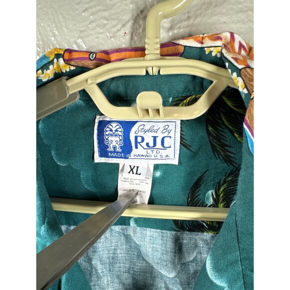 Vintage RJC Ltd Hawaiian Shirt Surfboards Plumeria & Palms Men’s Size XL - Picture 3 of 4